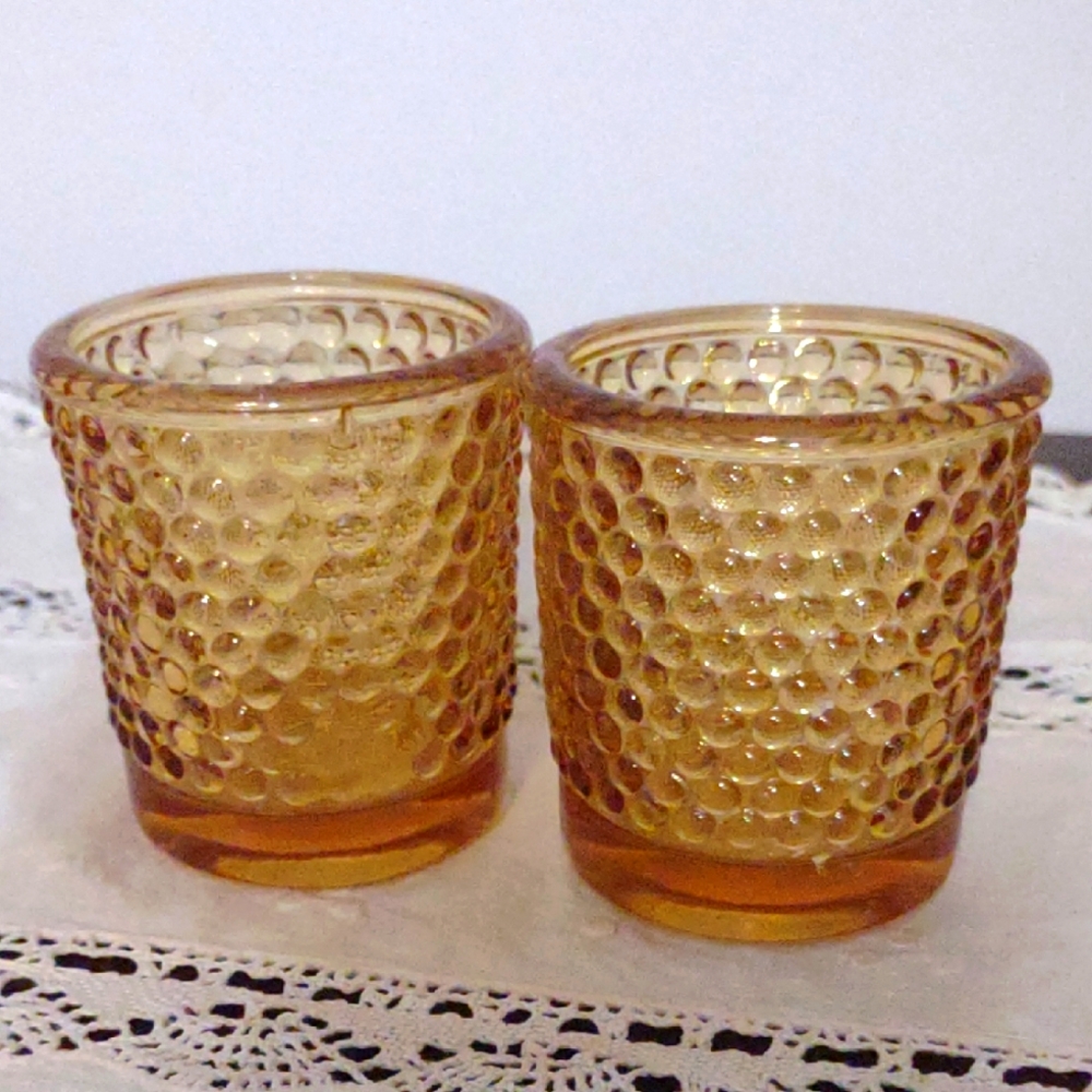 1970s Amber Glass Votive Tea Light Candle Holders